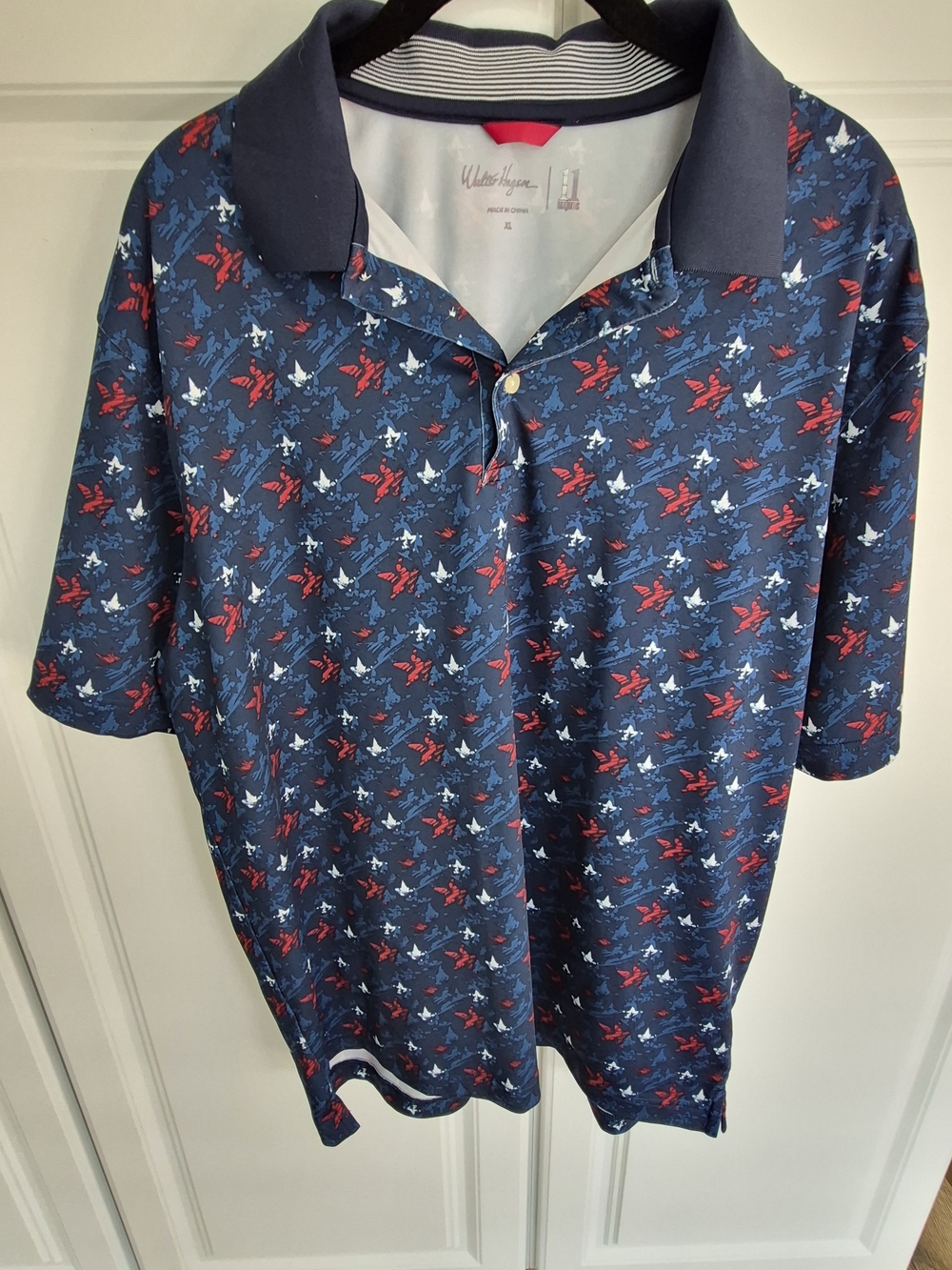 Walter Hagen Navy Polo with Red & White Star Print XL